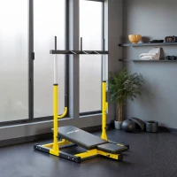 SPORTNOW Vertical Leg Press Machine with Adjustable Leg, Back and Head Positions, 1" Standard Plate Compatible, Yellow(m-8)