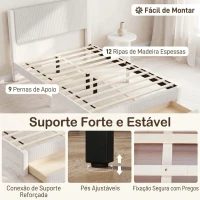 HOMCOM Cama Estofada 140x200 cm com Cabeceira Acolchoada, Gaveta de Arrumação e Ripas de Madeira, Bege(m-8)