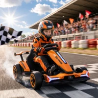 AIYAPLAY 24V Electric Go Kart for Kids 6-12 Years with Drift Mode, Adjustable Seat, 3 Speed, Slow Start, Orange(m-2)
