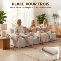 HOMCOM Canapé 3 Places Modulable 277 cm, Canapé Salon Compressé en Chenille Moderne, Assise Profonde, Accoudoirs Larges, Beige(m-6)