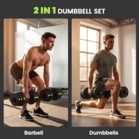 SPORTNOW Adjustable Weight Barbell & Dumbbells Set Free Weights Strength Muscle Exercise Home Gym Training, Black and Green(m-4)