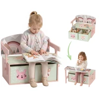 AIYAPLAY 3 em 1 Banco Porta-Brinquedos para Crianças, Convertível em Mesa e Cadeira com 2 Caixas, Estampa Raposinha, Rosa(m-1)