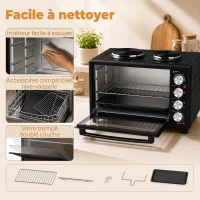HOMCOM Mini-Four avec 2 Plaques de Cuisson et Broche Rotative 46L 2850 W, Four à Convection Multifonction, Minuterie, Noir(m-5)