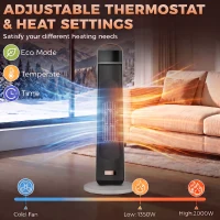 HOMCOM Portable Space Heater with Realistic Flame Effect, 2000W Ceramic Heater with Eco Mode, Adjustable Thermostat, Remote(m-5)