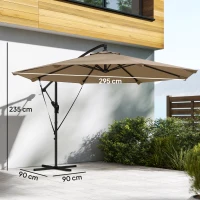 Outsunny Parasol Excéntrico Ø300 cm con Base Cruzada Manivela Funda Protectora y Cuerdas de Viento UPF30+ Caqui(m-3)