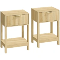 HOMCOM Set de 2 Noptiere, Măsuțe Laterale cu Sertar, Fațadă Canelată și Etajeră Deschisă, 40 x 30 x 60 cm, Stejar(m-1)