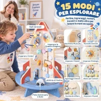 AIYAPLAY Tavolo Educativo Montessori per Bambini in Legno a Tema Razzo con Percorso di Perline, Ingranaggi e Abaco(m-5)