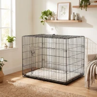 PawHut Cage caisse de transport pliante pour chien poignée, plateau amovible, coussin fourni 90 x 57,5 x 62 cm noir(m-2)