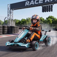 AIYAPLAY 24V Electric Go Kart for Kids 6-12 Years with Drift Mode, Adjustable Seat, 3 Speed, Slow Start, Light Blue(m-14)