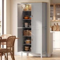 HOMCOM Tall Pantry Cupboard with Motion Sensor LED Light - Grey(m-2)