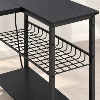 HOMCOM 114.5 cm L-Shaped Gaming Desk, Computer Desk with LED Lights, Power Station and Adjustable Mesh Shelf , Black(m-10)