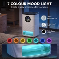 HOMCOM 300mL/Day Small Dehumidifier, RGB Mood Lights, Continuous Drainage, 24H Timer, LED Display, Dehumidifier for Home Damp(m-5)