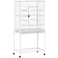 PawHut Jaula para Pájaros Portátil con 4 Comederos y 4 Perchas Práctica 81 x 48 x 162,5 cm Blanco(m-1)