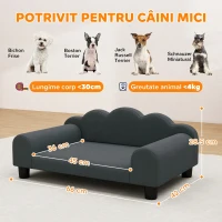 PawHut Canapea pentru câini cu cotiere de susținere, din lemn și țesătură French Terry, 66 x 42 x 28,5 cm, gri închis(m-3)
