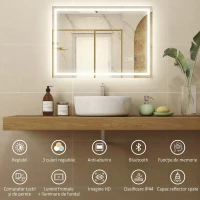HOMCOM Oglindă de baie anti-aburire cu lumină LED reglabilă, difuzor Bluetooth, butoane tactile, 50x70 cm(m-4)