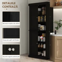 HOMCOM Dulap Înalt de Bucătărie cu 6 Rafturi Reglabile și 4 Uși din Lemn, 76x40.5x184 cm, Negru(m-7)