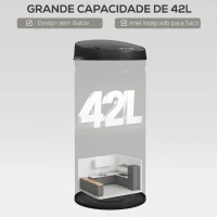 HOMCOM Caixote do Lixo Automático para Cozinha 42 L com Sensor Infravermelho, Fecho Automático e Aço Inoxidável Preto(m-5)