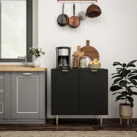 HOMCOM Credenza Moderna con 2 Ante e Ripiano Regolabile, Mobile Buffet per Cucina e Soggiorno con Gambe in Metallo, Nero(m-2)
