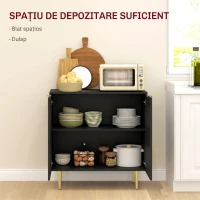 HOMCOM Bufet modern cu 2 uși și raft reglabil, mobilier tip bufet pentru bucătărie și living, cu picioare metalice, negru(m-4)