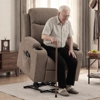 HOMCOM Riser Recliner Chair with Massage and Heat, Linen Electric Lift Armchair for Elderly with Spring Cushion, Brown(m-2)