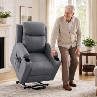 HOMCOM Riser Recliner Chair with Massage and Heat, Linen Electric Lift Armchair for Elderly with Spring Cushion, Dark Grey(m-9)