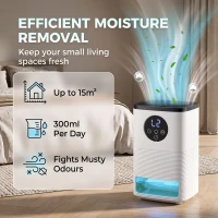 HOMCOM 300mL/Day Small Dehumidifier, RGB Mood Lights, Continuous Drainage, 24H Timer, LED Display, Dehumidifier for Home Damp(m-4)