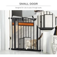 PawHut Pet Gate Safety Gate, with Cat Flap, Auto Close, for Staircases, Doorways, Hallways, 74-80cm Wide - Black(m-20)