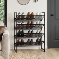 HOMCOM Pantofar Suport pentru pantofi, 4 polițe, 72 cm x 30 cm x 82,7 cm, Negru(m-4)