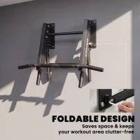 SPORTNOW Pull Up Bar Wall Mounted Chin Up Bar with Folding Design, 3 Hooks for Resistance Bands, Supports up to 120 kg, Black(m-5)