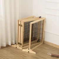 PawHut Wooden Pet Gate, Freestanding Dog Security Barrier with Two Support Feet - Natural Tone(m-9)
