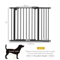 PawHut Poartă pentru câini reglabilă cu închidere automată, din oțel și plastic, 74-100x77 cm, negru(m-3)