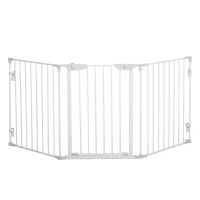 PawHut Pet Safety Gate, 3 Panels Playpen Fireplace, Foldable Metal Fence, Stair Barrier, Room Divider, Fire Guard w/ Automatic Closing Door, White(m-1)