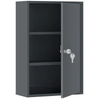 kleankin Dulap pentru medicamente cu 3 niveluri din metal, cu 2 chei și montare pe perete, 40 x 18 x 60 cm, gri(m-1)
