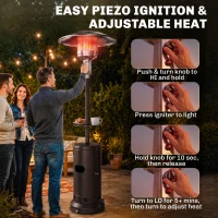 Outsunny Gas Patio Heater with Table Tray, 13 kW Portable Propane Outdoor Heater with Piezo Ignition, Tip-over Protection, Brown(m-7)