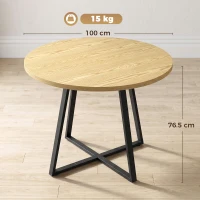HOMCOM Masă rotundă pentru 4 persoane Masă rotundă de bucătărie Cadru din oțel 100 cm Lemn natural Negru(m-3)