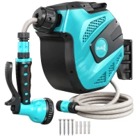 DURHAND Avvolgitubo Automatico a Parete con 7 Modalità di Irrigazione, in Plastica, 44x22.5x41 cm, Nero e Verde(m-11)