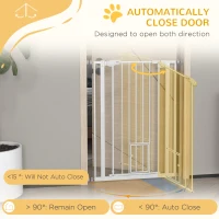 PawHut Extra Tall Pet Gate, Indoor Dog Safety Gate, with Cat Flap, Auto Close, 74-80cm Wide - White(m-5)