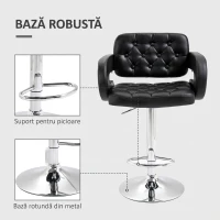 HOMCOM Scaun de Bar Înalt cu Spătar și Brațe, Rotativ, cu Înălțime Reglabilă și Suport pentru Picioare, Piele Ecologică Neagră(m-6)