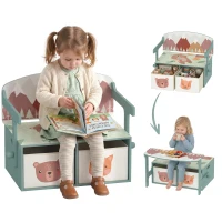 AIYAPLAY Banco Infantil Convertible 3 en 1 Juego de Mesa y Silla Baúl de Juguetes con 2 Cajones de Tela 3-6 Años Verde(m-1)