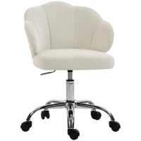 HOMCOM Chaise Bureau en Velours, Chaise Coiffeuse avec Dossier en Pétale, Hauteur Réglable, Fonction Bascule, Crème(m-17)