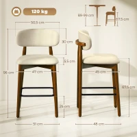 HOMCOM Conjunto de 2 Banquetas de Bar, Cadeiras de Bar em Chenille, Assento Acolchoado, Encosto e Apoio para os Pés, Pés em Madeira, Bege(m-3)