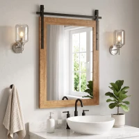 HOMCOM Espejo de pared rectangular decorativo para salón Espejo colgante 86,5 x 61 cm Marrón claro(m-6)