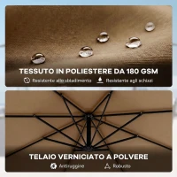 Outsunny Ombrellone a Sbalzo Ø3 m con Base a Croce e Manovella, in Metallo, PP e Poliestere, Cachi(m-6)