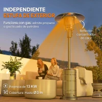 Outsunny Estufa de Gas Propano Portátil 13000W con Sistema Antivuelco Encendido Piezoeléctrico y Ruedas 82x82x222 cm Gris(m-4)