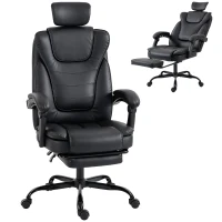 HOMCOM Scaun Gaming Ergonomic, Fotoliu Gaming Înclinabil din Piele Sintetică, Înălțime Reglabilă, Suport Cap 2D, Negru(m-8)