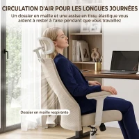 HOMCOM Chaise Bureau Ergonomique, Fauteuil Bureau en Maille, Soutien Lombaire à Mémoire de Forme, Accoudoirs Réglables, Beige(m-7)