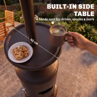 Outsunny Gas Patio Heater with Table Tray, 13 kW Portable Propane Outdoor Heater with Piezo Ignition, Tip-over Protection, Brown(m-5)