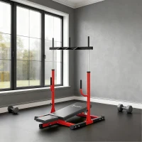 SPORTNOW Vertical Leg Press Machine with Adjustable Leg, Back and Head Positions, 1" Standard Plate Compatible, Red(m-14)