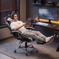 HOMCOM Cadeira Gaming Ergonômica Massagiante com Almofada Lombar Ajustável, Couro Sintético, Apoio para Pés, Branco(m-4)