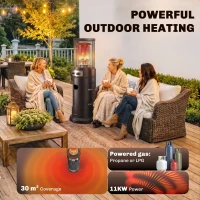 Outsunny Gas Patio Heater, 11 kW Portable Propane Outdoor Heater with Pulse Ignition, Protective Mesh, Tip-over Protection, Black(m-4)